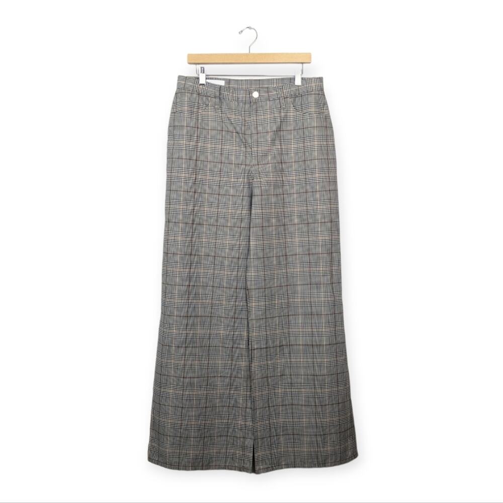BLDWN Wide Leg Pants 31 Black White Glen Plaid High Rise Tailored